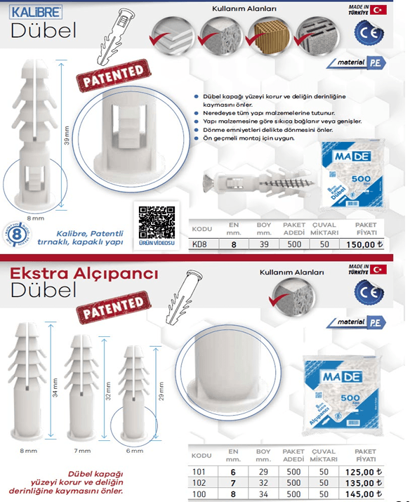 Plastik Dübel Çeşitleri - En Çok Satan - Plastik Dübel Çeşitleri - Yıldırım Teknik